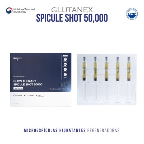 GLUTANEX™ SPICULE SHOT 50,000ppm Bio Micropunción Líquida para Zonas Corporales con Microespículas con Glutatión, PDRN de Salmón, Cica Complex y Ácido Hialurónico (5 aplicaciones x 4.3ml.) - Imagen 2